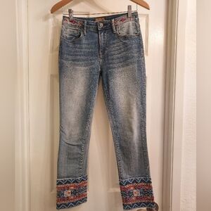 Stylish EUC Driftwood Cropped Jeans with Embroidered Accents, 25